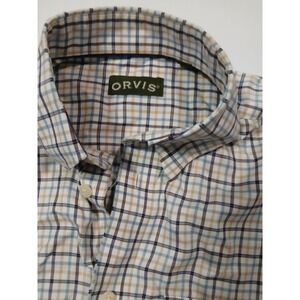Men's Orvis Short Sleeve Masculine‎ Plaid Button Down Shirt Size M No Iron